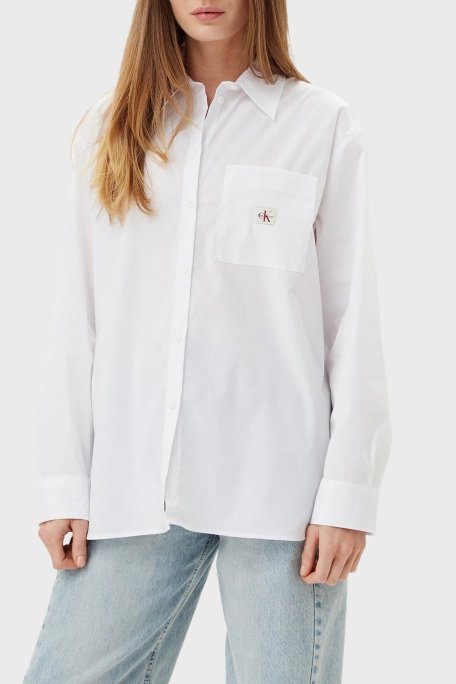 Calvin Klein Pamuklu Relaxed Fit Uzun Kollu Logolu LV047C143GYAA Bayan Gömlek LV047C143G YAA BEYAZ - Calvin Klein