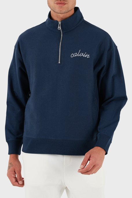 Calvin Klein Pamuklu Relaxed Fit Yarım Fermuarlı Dik Yaka LV04RC227GC3I Erkek Sweat LV04RC227G C3I LACİVERT - Calvin Klein