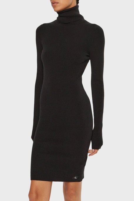 Calvin Klein Pamuklu Slim Fit Balıkçı Yaka Fitilli J20J224150BEH Bayan Elbise J20J224150 BEH SİYAH - Calvin Klein