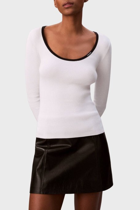 Calvin Klein Pamuklu Slim Fit Bisiklet Yaka Fitilli LV044D360GUB1 Bayan Kazak LV044D360G UB1 SİYAH - Calvin Klein