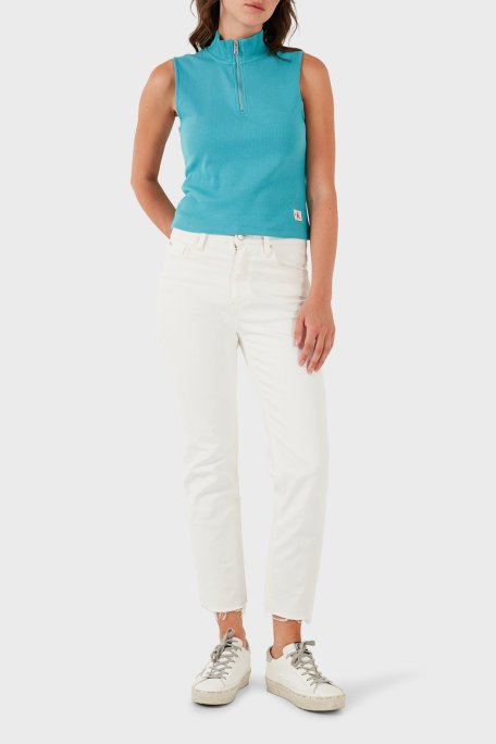 Calvin Klein Pamuklu Slim Fit Fermuarlı Dik Yaka Logolu LV047C909GXEG Bayan Top LV047C909G XEG TURKUAZ - Calvin Klein (1)