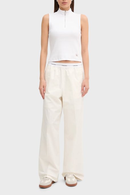 Calvin Klein Pamuklu Slim Fit Fermuarlı Dik Yaka Logolu LV047C909GYAA Bayan Top LV047C909G YAA BEYAZ - Calvin Klein (1)