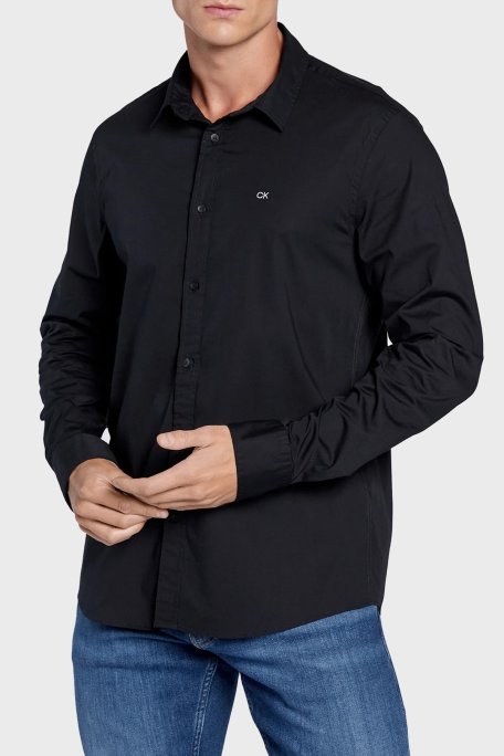 Calvin Klein Pamuklu Slim Fit İnce Poplin Streç Erkek Gömlek K10K110856 BEH SİYAH - Calvin Klein