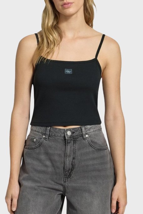 Calvin Klein Pamuklu Slim Fit Kare Yaka Logolu LV047C908GUB1 Bayan Top LV047C908G UB1 SİYAH - Calvin Klein