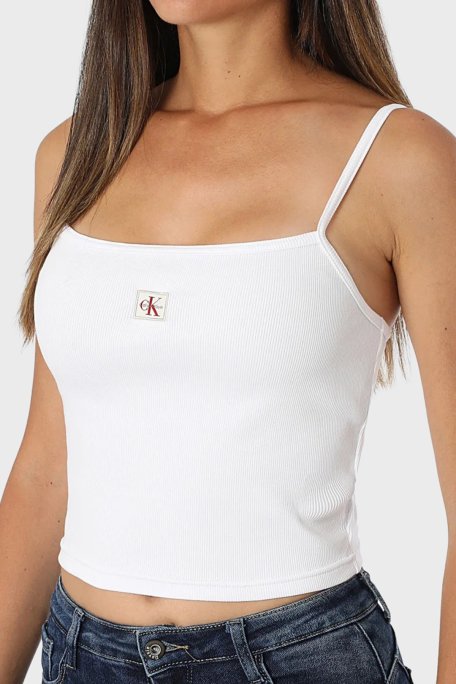 Calvin Klein Pamuklu Slim Fit Kare Yaka Logolu LV047C908GYAA Bayan Top LV047C908G YAA BEYAZ - Calvin Klein