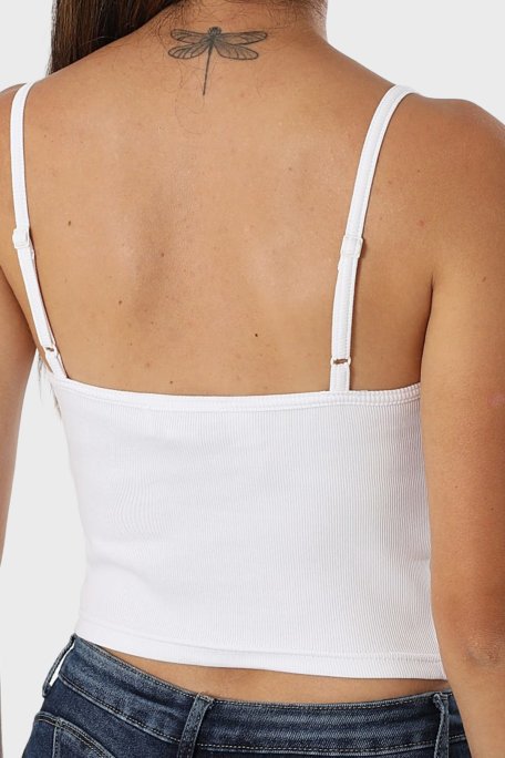 Calvin Klein Pamuklu Slim Fit Kare Yaka Logolu LV047C908GYAA Bayan Top LV047C908G YAA BEYAZ - Calvin Klein (1)