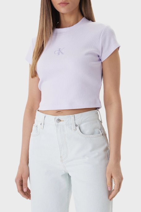 Calvin Klein Pamuklu Slim Fit Logolu Bisiklet Yaka LV047AB8023OQ Bayan T Shirt LV047AB802 3OQ LİLA - Calvin Klein