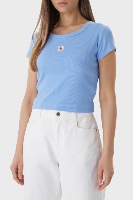 Calvin Klein Pamuklu Slim Fit Logolu Bisiklet Yaka LV047C200GC32 Bayan T Shirt LV047C200G C32 MAVİ - Calvin Klein