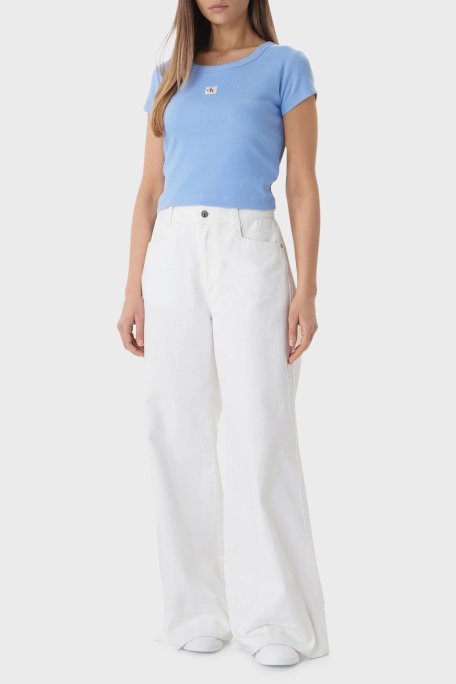 Calvin Klein Pamuklu Slim Fit Logolu Bisiklet Yaka LV047C200GC32 Bayan T Shirt LV047C200G C32 MAVİ - Calvin Klein (1)