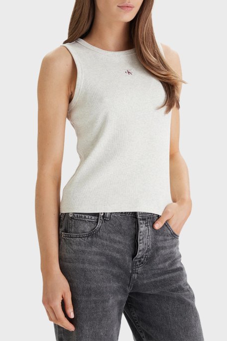 Calvin Klein Pamuklu Slim Fit Logolu Bisiklet Yaka LV047C201GP4P Bayan Top LV047C201G P4P GRİ - Calvin Klein