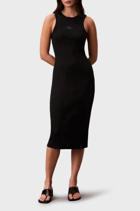 Calvin Klein Pamuklu Slim Fit Logolu Bisiklet Yaka Mdi LV047F242GUB1 Bayan Elbise LV047F242G UB1 SİYAH - Calvin Klein