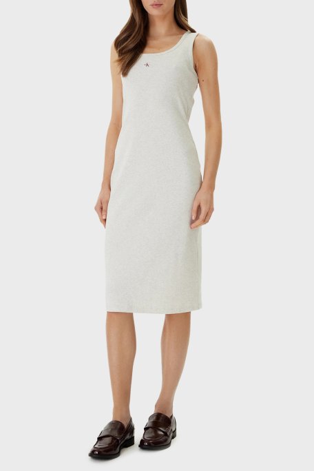 Calvin Klein Pamuklu Slim Fit Logolu Yuvarlak Yaka LV047F257GP4P Bayan Elbise LV047F257G P4P GRİ - Calvin Klein