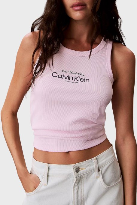 Calvin Klein Pamuklu Slim Fit Logolu Yuvarlak Yaka LV047F816G8Z6 Kadın Atlet LV047F816G 8Z6 PEMBE - Calvin Klein