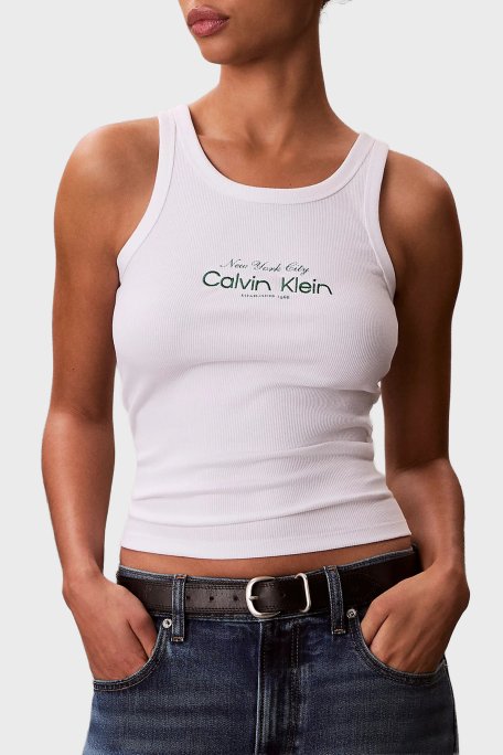 Calvin Klein Pamuklu Slim Fit Logolu Yuvarlak Yaka LV047F816GYAF Kadın Atlet LV047F816G YAF BEYAZ - Calvin Klein