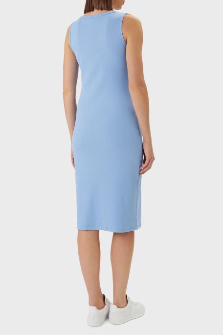 Calvin Klein Pamuklu Slim Fit Logolu Yuvarlak Yaka Midi LV047F257GC32 Bayan Elbise LV047F257G C32 MAVİ - Calvin Klein (1)