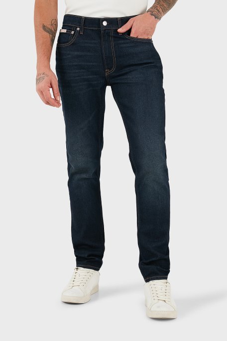 Calvin Klein Pamuklu Slim Fit Normal Bel Dar Paça Jeans LV04RD700GZY0 Erkek Kot Pantolon LV04RD700G ZY0 LACİVERT - Calvin Klein