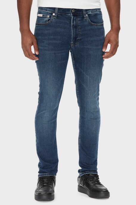 Calvin Klein Pamuklu Slim Fit Orta Bel Dar Paça Jeans LV04RB720GPTR Erkek Kot Pantolon LV04RB720G PTR LACİVERT - Calvin Klein