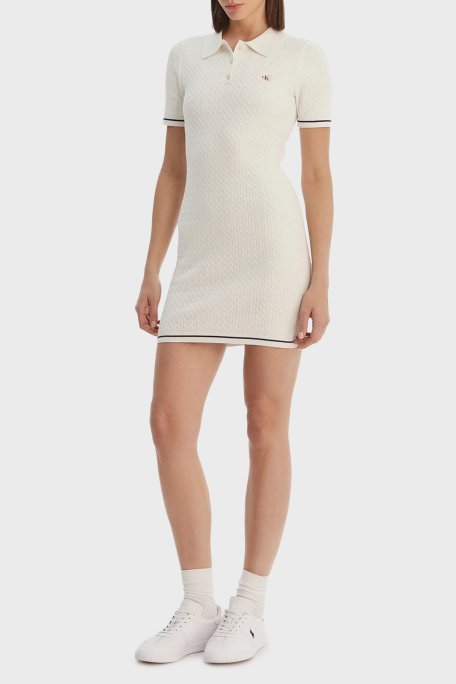 Calvin Klein Pamuklu Slim Fit Polo Yaka Mini LV047F323GYAS Bayan Elbise LV047F323G YAS BEYAZ - Calvin Klein (1)