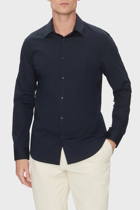 Calvin Klein Pamuklu Slim Fit Uzun Kollu Logolu LV04LB145GCEF Erkek Gömlek LV04LB145G CEF LACİVERT - Calvin Klein