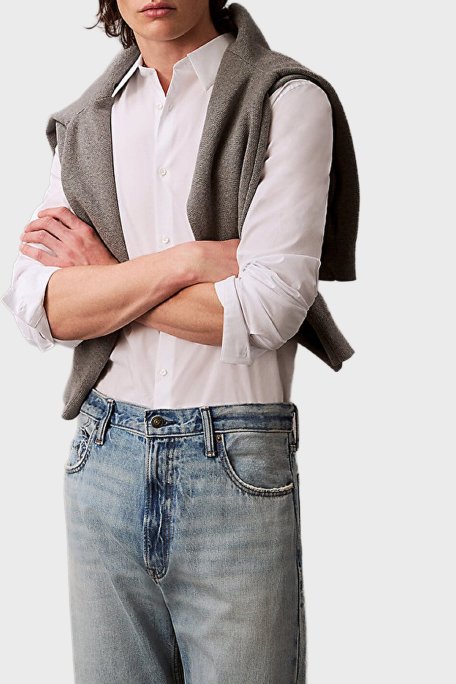 Calvin Klein Pamuklu Slim Fit Uzun Kollu Logolu LV04LB145GYAA Erkek Gömlek LV04LB145G YAA BEYAZ - Calvin Klein