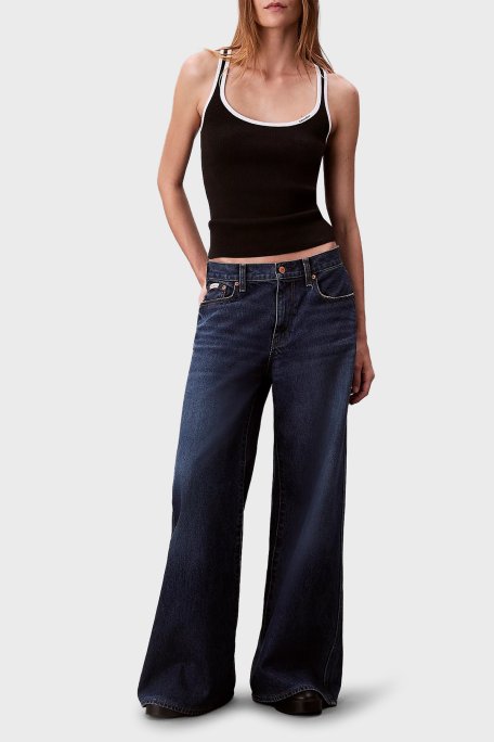 Calvin Klein Pamuklu Slim Fit Yuvarlak Yaka Fitilli LV047D300GUB1 Bayan Top LV047D300G UB1 SİYAH - Calvin Klein (1)