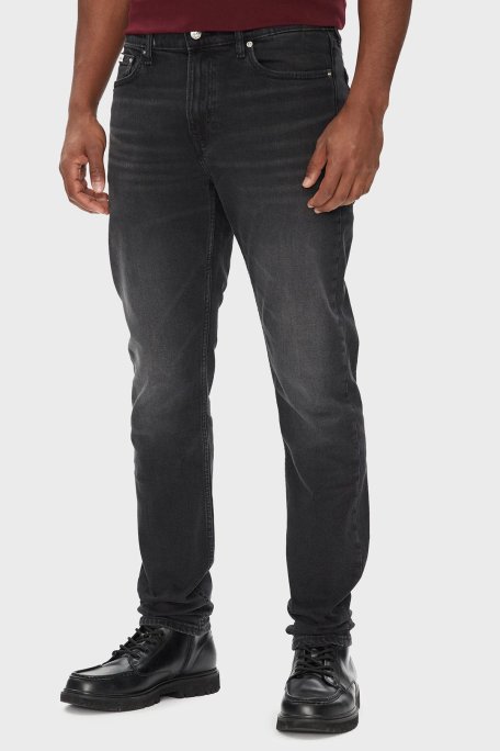Calvin Klein Pamuklu Slim Tapered Fit Orta Bel Dar Paça Jeans LV04RB754G846 Erkek Kot Pantolon LV04RB754G 846 SİYAH - Calvin Klein