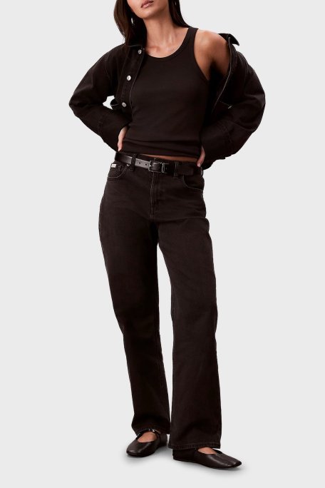 Calvin Klein Pamuklu Straight Fit Yüksek Bel Düz Paça Jeans LV047B909G846 Bayan Kot Pantolon LV047B909G 846 SİYAH - Calvin Klein