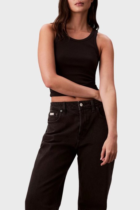 Calvin Klein Pamuklu Straight Fit Yüksek Bel Düz Paça Jeans LV047B909G846 Bayan Kot Pantolon LV047B909G 846 SİYAH - Calvin Klein (1)