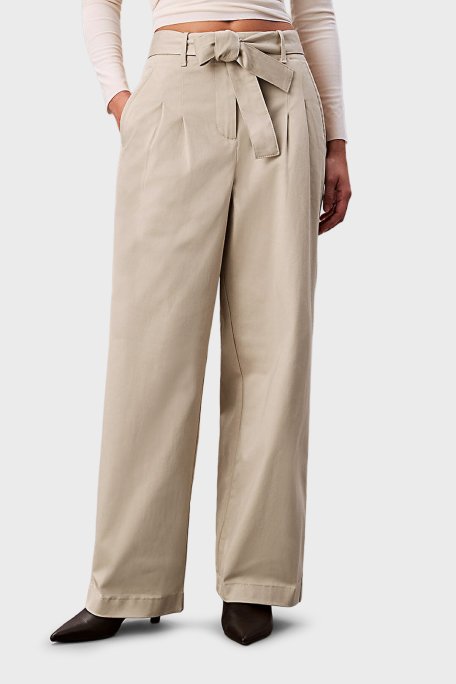 Calvin Klein Pamuklu Wide Leg Fit Yüksek Bel LV044E619G2F2 Bayan Pantolon LV044E619G 2F2 BEJ - Calvin Klein