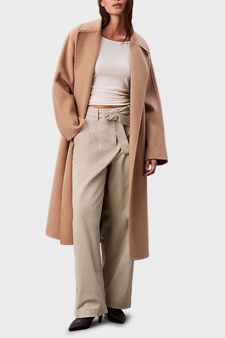 Calvin Klein Pamuklu Wide Leg Fit Yüksek Bel LV044E619G2F2 Bayan Pantolon LV044E619G 2F2 BEJ - Calvin Klein (1)