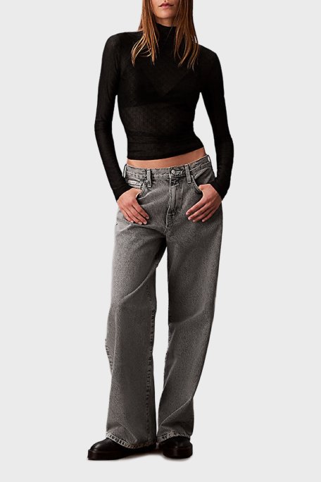 Calvin Klein Pamuklu Wide Leg Yüksek Bel Bol Paça Jeans LV047D834G0SL Bayan Kot Pantolon LV047D834G 0SL GRİ - Calvin Klein