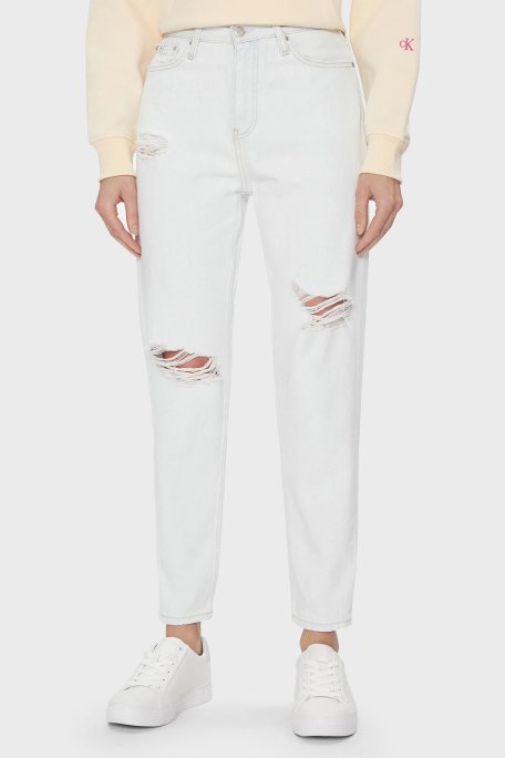 Calvin Klein Pamuklu Yüksek Bel Mom Fit Jeans J20J2221471AA Bayan Kot Pantolon J20J222147 1AA AÇIK MAVİ - Calvin Klein