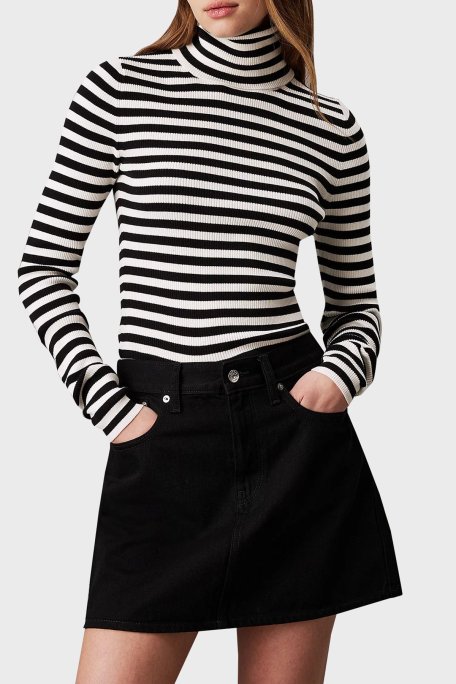 Calvin Klein Pamuklu Yumuşak Dokulu Slim Fit J20J224225YBI Bayan Kazak J20J224225 YBI BEYAZ-SİYAH - Calvin Klein