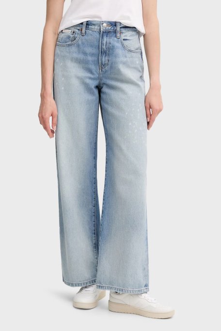 Calvin Klein Pamulu Wide Leg Yüksel Bel Bol Paça Jeans LV047C702GX0N Bayan Kot Pantolon LV047C702G X0N AÇIK MAVİ - Calvin Klein