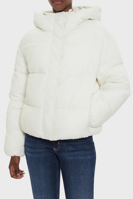 Calvin Klein Regular Fit Kapüşonlu J20J224112YBI Bayan Mont J20J224112 YBI BEYAZ - Calvin Klein