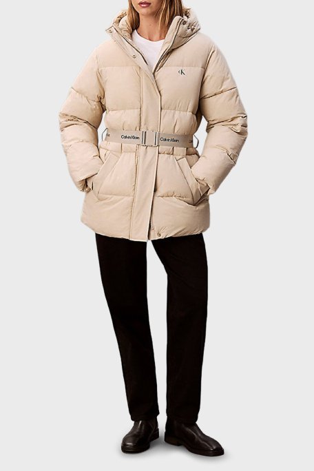 Calvin Klein Regular Fit Kapüşonlu Kemer Detaylı Suya Dayanıklı LV047D507GNSU Bayan Mont LV047D507G NSU BEJ - Calvin Klein (1)