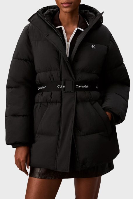 Calvin Klein Regular Fit Kapüşonlu Kemer Detaylı Suya Dayanıklı LV047D507GUB1 Bayan Mont LV047D507G UB1 SİYAH - Calvin Klein