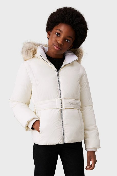 Calvin Klein Regular Fit Kapüşonlu Logolu Kemerli IG0IG02685YBI Çocuk Mont IG0IG02685 YBI BEYAZ - Calvin Klein