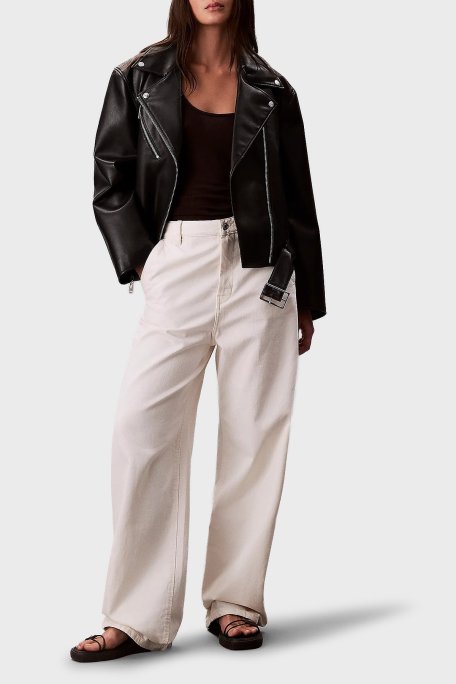 Calvin Klein Relaxed Fit Kemerli Apaş Yaka Biker Deri LV044C532GBAE Bayan Ceket LV044C532G BAE SİYAH - Calvin Klein (1)