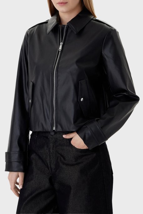 Calvin Klein Relaxed Fit Klasik Yaka Fermuarlı Logolu LV047E501GUB1 Bayan Ceket LV047E501G UB1 SİYAH - Calvin Klein