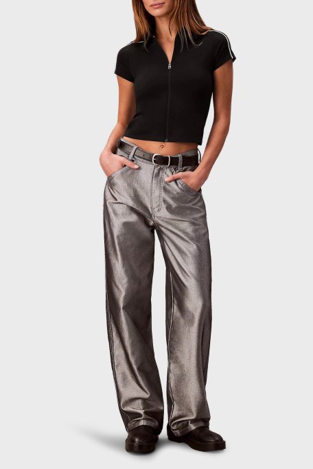 Calvin Klein Şerit Detaylı Slim Fit Fermuarlı Crop LV047E212GUB1 Kadın Polo LV047E212G UB1 SİYAH - Calvin Klein (1)