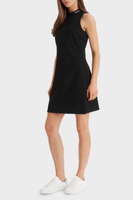 Calvin Klein Slim Fit Dik Yaka Yırtmaçlı Mini LV047F260GUB1 Bayan Elbise LV047F260G UB1 SİYAH - Calvin Klein (1)