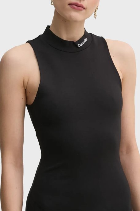 Calvin Klein Streç Logo Baskılı Slim Fit Mini Boy Yırtmaçlı J20J225290BEH Bayan Elbise J20J225290 BEH SİYAH - Calvin Klein (1)