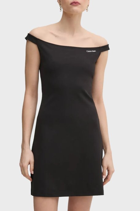 Calvin Klein Streç Logolu Slim Fit Kayık Yaka Mini Boy J20J225541BEH Bayan Elbise J20J225541 BEH SİYAH - Calvin Klein