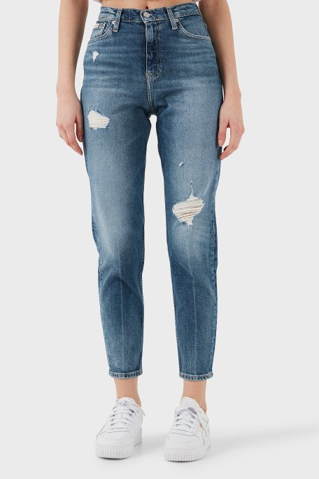 Calvin Klein Streç Pamuklu Mom Fit Yüksek Bel Boru Paça Jeans J20J2245131A4 Bayan Kot Pantolon J20J224513 1A4 MAVİ - Calvin Klein (1)