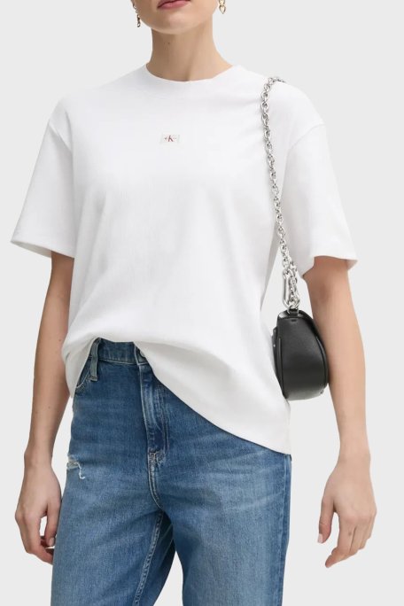 Calvin Klein Streç Pamuklu Oversize Fit Bisiklet Yaka J20J225247 YAA Bayan T Shirt J20J225247 YAA BEYAZ - Calvin Klein