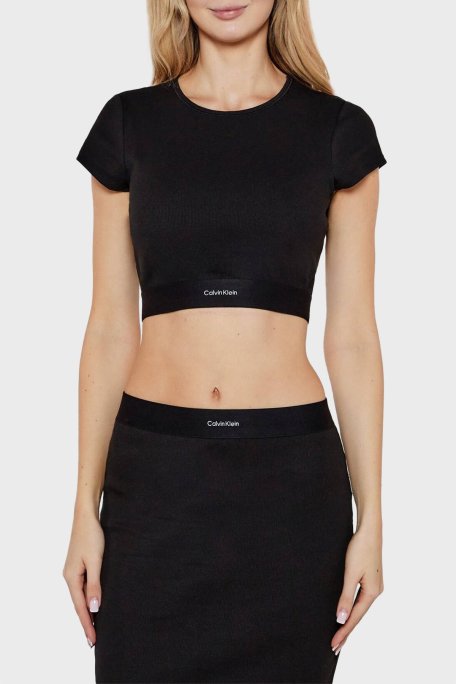 Calvin Klein Streç Pamuklu Slim Fit Bisiklet Yaka LV00QS7349UB1 Bayan Top LV00QS7349 UB1 SİYAH - Calvin Klein