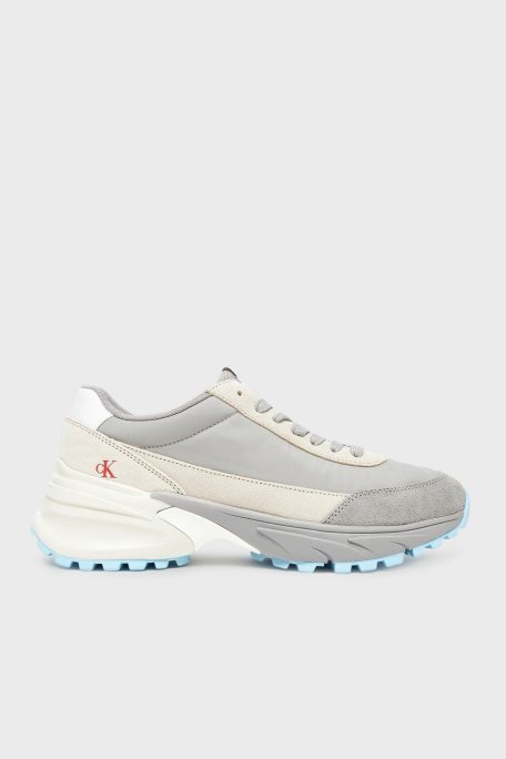 Calvin Klein Süet Detaylı Logolu Sneaker YW0YW018520IP Bayan Ayakkabı YW0YW01852 0IP Gri-Krem - Calvin Klein