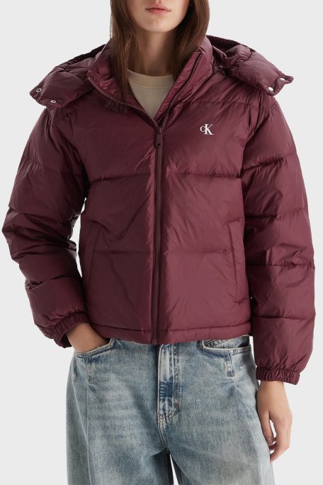 Calvin Klein Suya Dayanıklı Boxy Fit Çıkarılabilir Kapüşonlu Şişme LV047D501GGEX Bayan Mont LV047D501G GEX BORDO - Calvin Klein