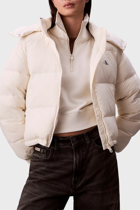 Calvin Klein Suya Dayanıklı Boxy Fit Çıkarılabilir Kapüşonlu Şişme LV047D501GVDV Bayan Mont LV047D501G VDV BEYAZ - Calvin Klein